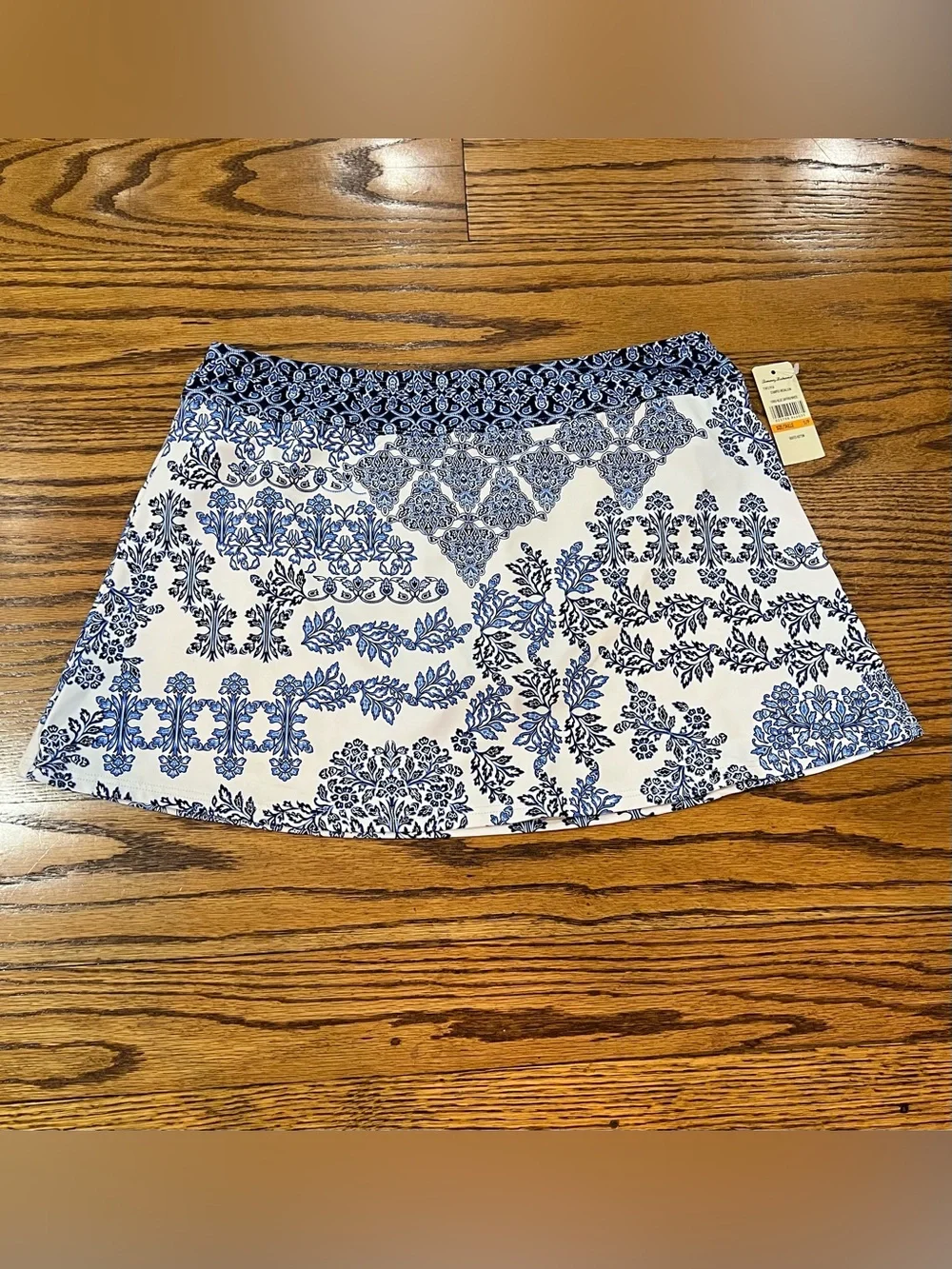 Tommy Bahama Skirted Swim Bottom Stamped Medallion Sz S Blue Tile Print New